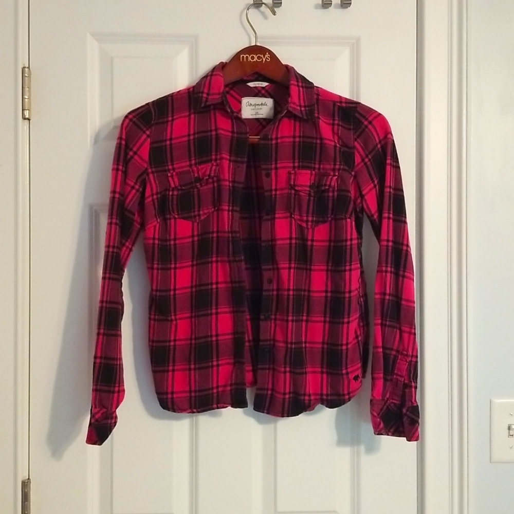 Aeropostale Plaid Button Up, Size M, Pink/Black